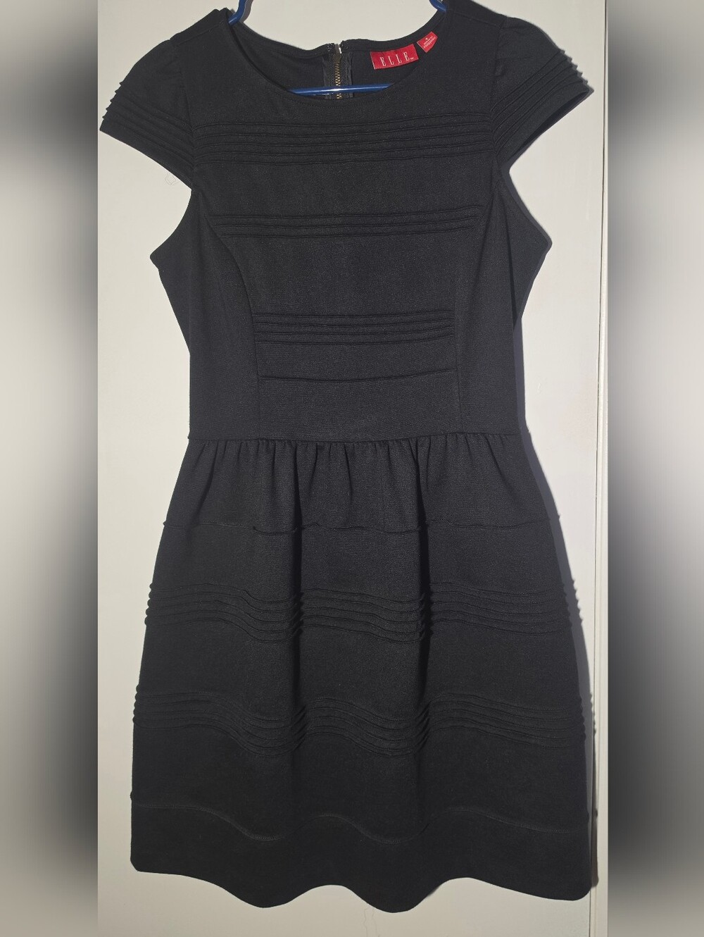 Elle Black Pleated Fit-and-Flare Mini Dress